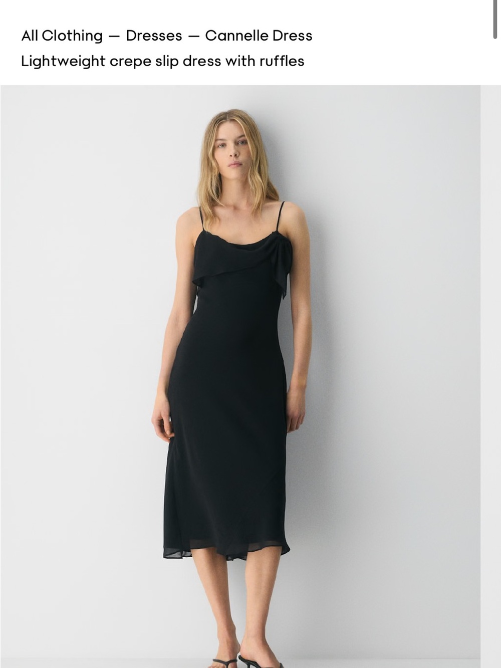 Aritzia Black Cannelle Asymmetrical Slip Dress with Ruffle